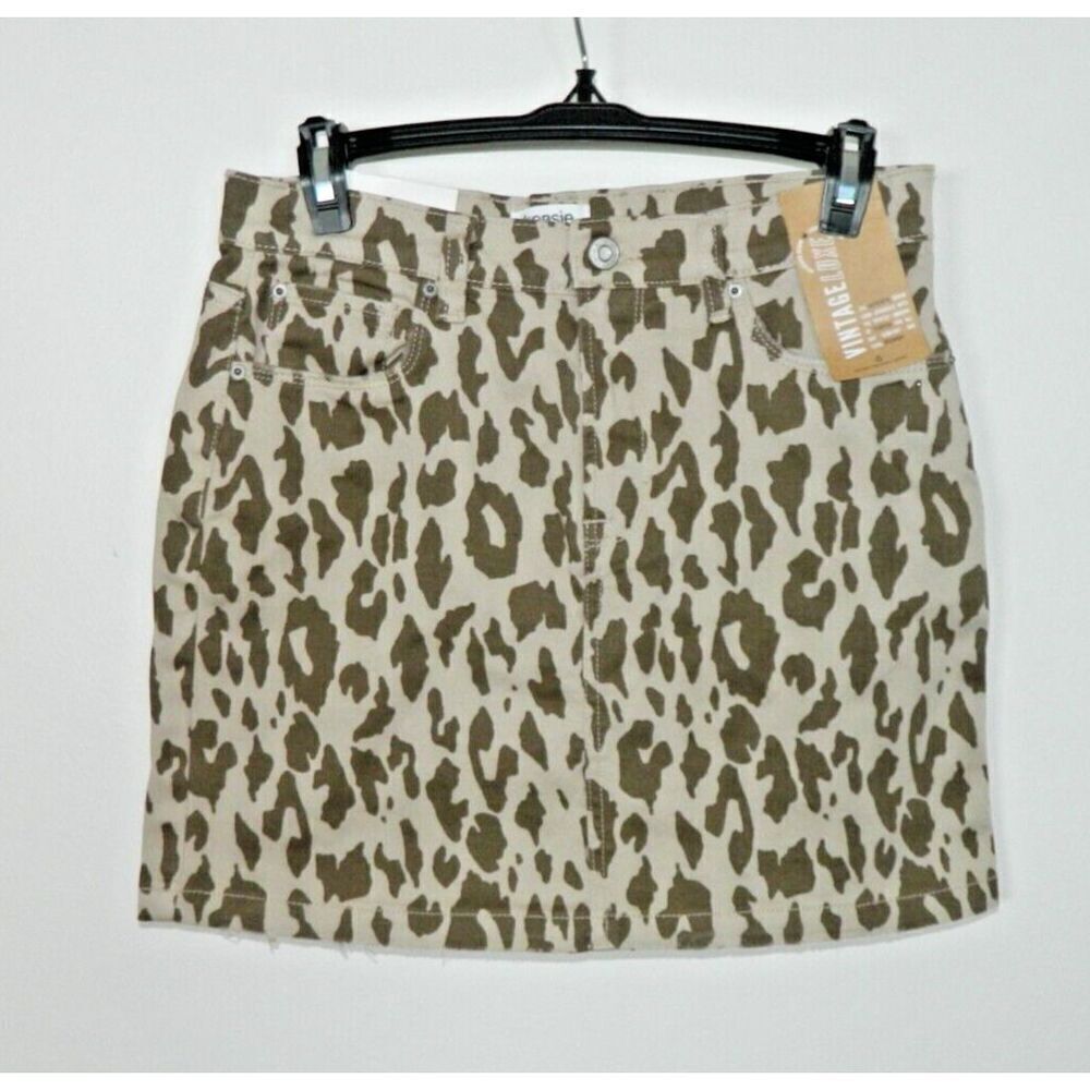 Kensie Vintage Luxe Skirt Size 2/26 Brown Animal Print Denim Mini‎ 5-Pocket